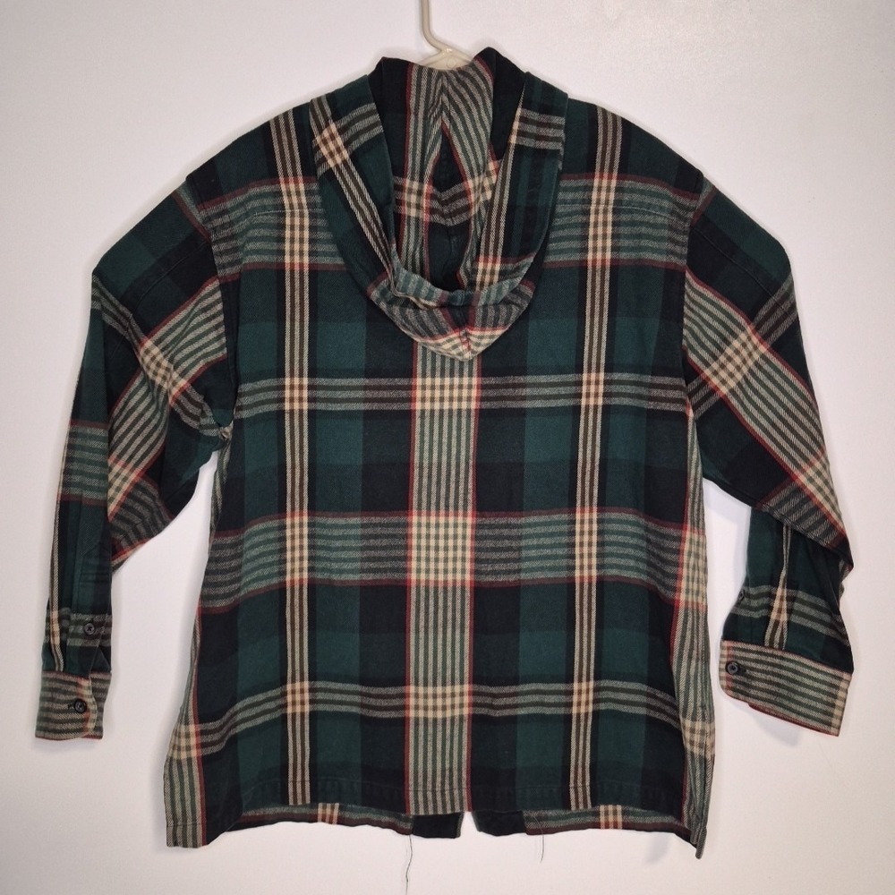 Lauren Ralph Lauren Flannel Shacket Womens Large Green Plaid Hood Full Zip Work - Picture 4 of 8